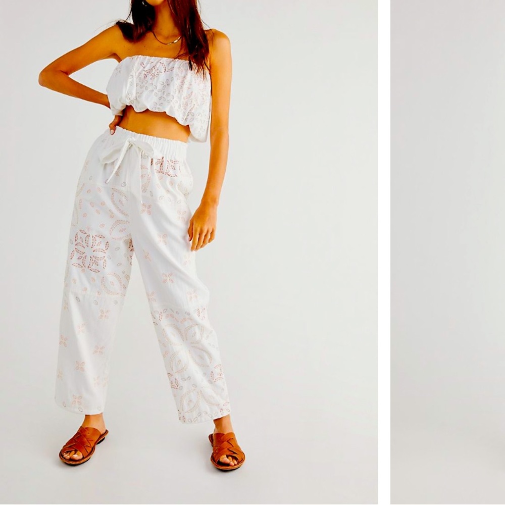 FREE PEOPLE WEEKENDER SET EMBROIDERED IVORY COMBO COTTON FULLY LINED SZ M, L - Picture 4 of 15